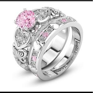 Heart Shaped Pink/White CZ Promise Ring